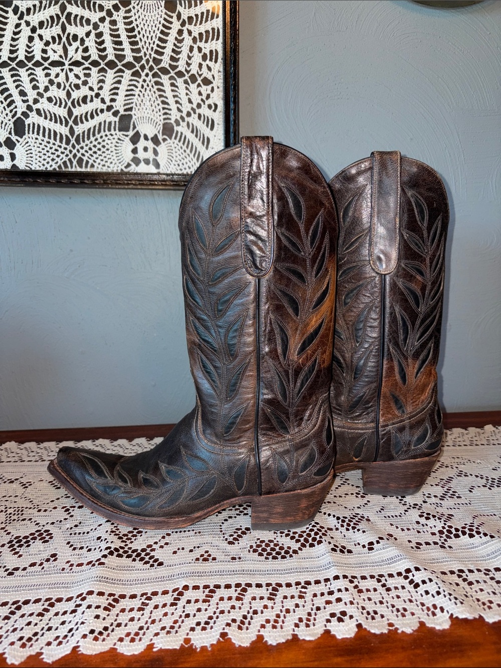 Vintage Old Gringo Brown and Black Leather Embroidered Western Boots